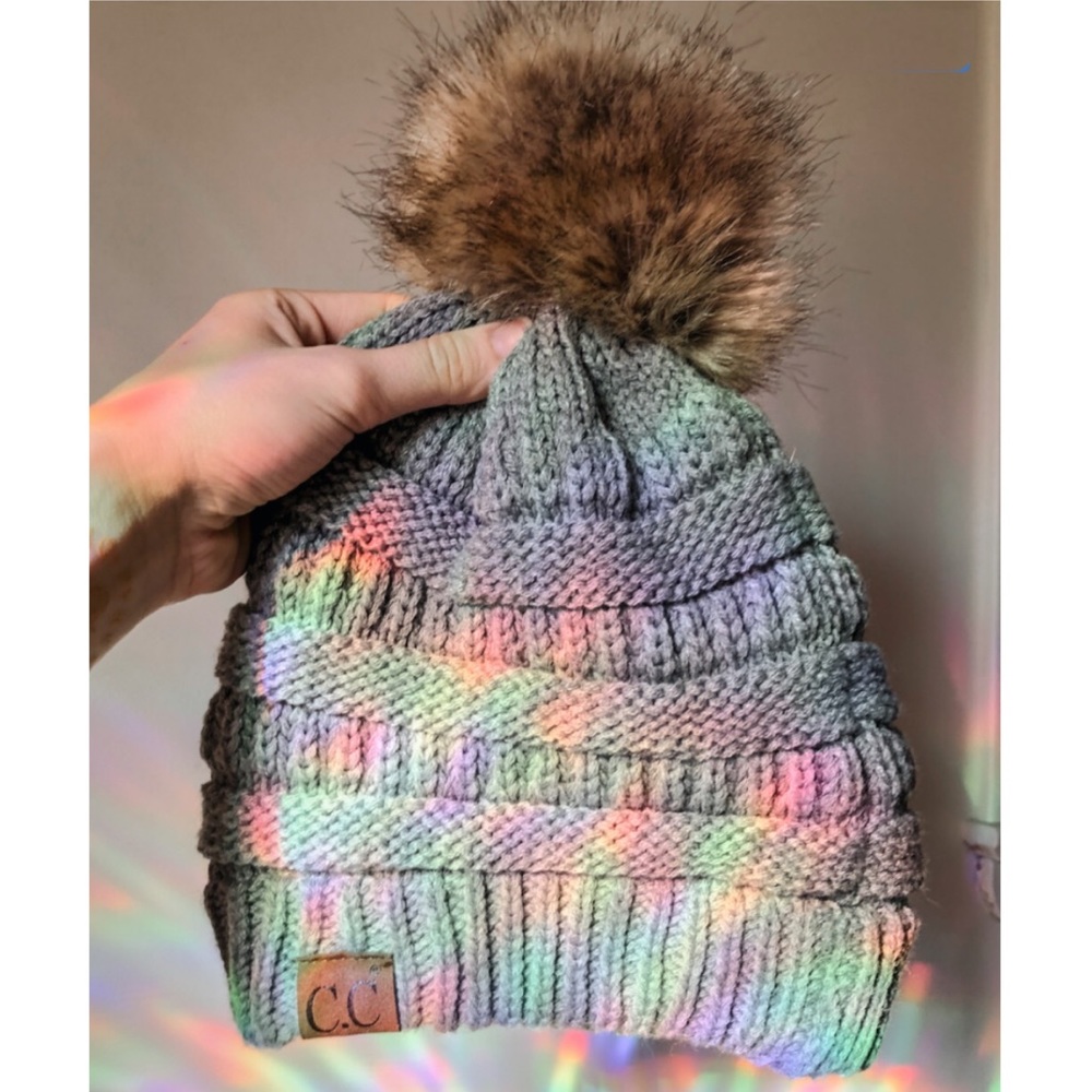 CC Gray Knit PomPom Beanie